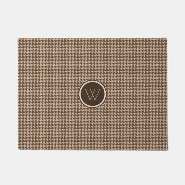 Brown with Rose Gold Accent Houndstooth Doormat (Front)