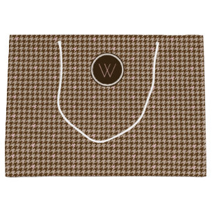 Brown with Rose Gold Accent Houndstooth Gift Bag