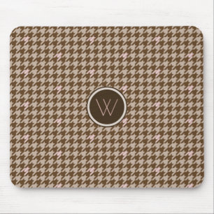 Brown with Rose Gold Accent Houndstooth Mousepad