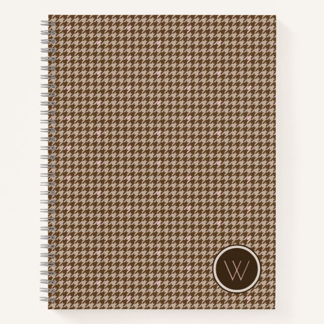 Brown with Rose Gold Accent Houndstooth Notebook (Front)