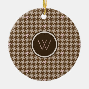 Brown with Rose Gold Accent Houndstooth Ornament
