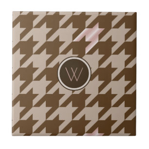 Brown with Rose Gold Accent Houndstooth Tile