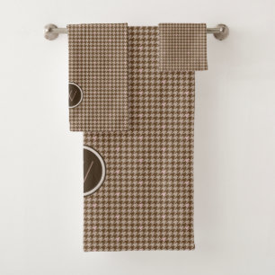 Brown with Rose Gold Accent Houndstooth Towel Set