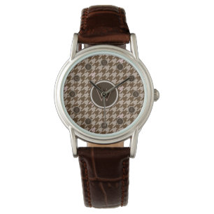 Brown with Rose Gold Accent Houndstooth Watch