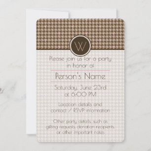 Brown with Rose Gold Houndstooth Party Invitation