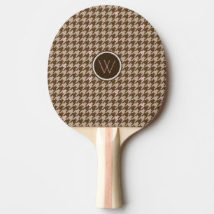Brown with Rose Gold Houndstooth Ping Pong Paddle
