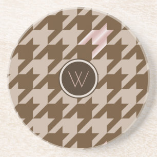 Brown with Rose Gold Houndstooth Sandstone Coaster