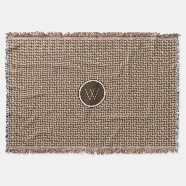 Brown with Rose Gold Houndstooth Throw Blanket (Front)
