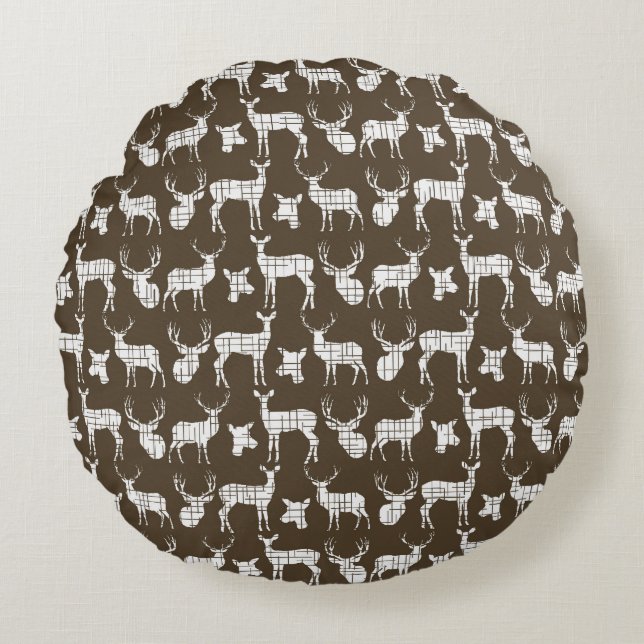 Brown With Rustic White Deer Round Pillow (Front)