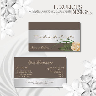 Brown with Silver Decor and Gorgeous Rose Flower Business Card