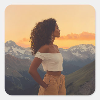 Brown Woman Overlooking the Mountains Square Sticker