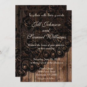 Brown Wood and Faux Lace Wedding Invitation