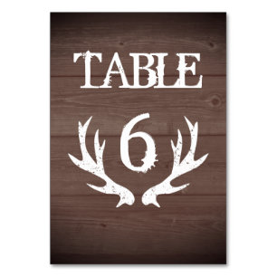 Brown wood deer antler wedding table number card