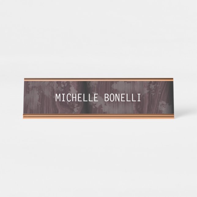 Brown Wood Design Background Plain Legible Modern Desk Name Plate (Front)
