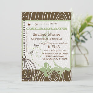 Brown Wood Grain Birds Margarita Green Borders Invitation