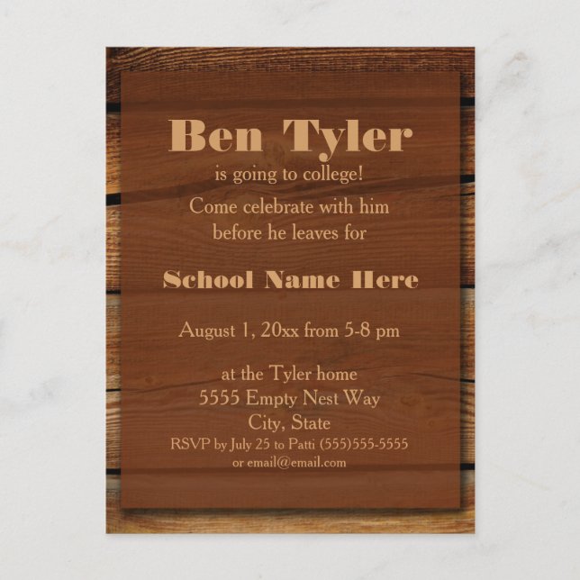 Brown Wood Grain Going Away to College Card (Front)