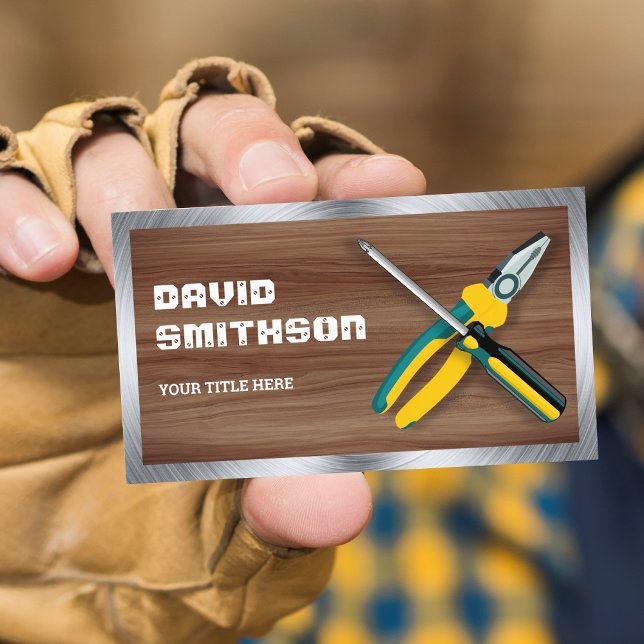 Brown Wood Grain Handyman Repair Tools Electrician Business Card (Creator Uploaded)