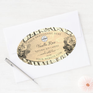 Brown Wood Grain Sepia Roses Product Labels Logo