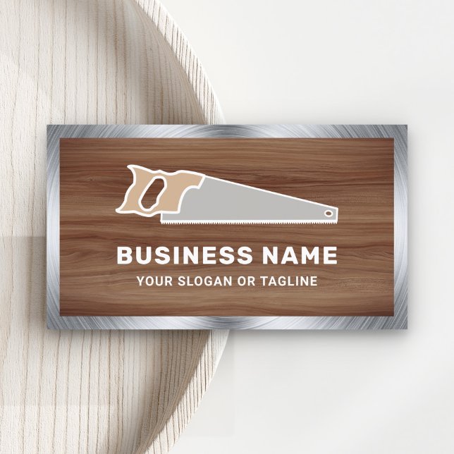 Brown Wood Grain Steel Hand Saw Handyman Carpenter Business Card (Creator Uploaded)