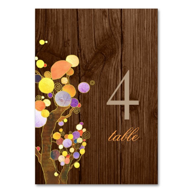 Brown Wood Grain Tree Country Wedding Table Number (Front)