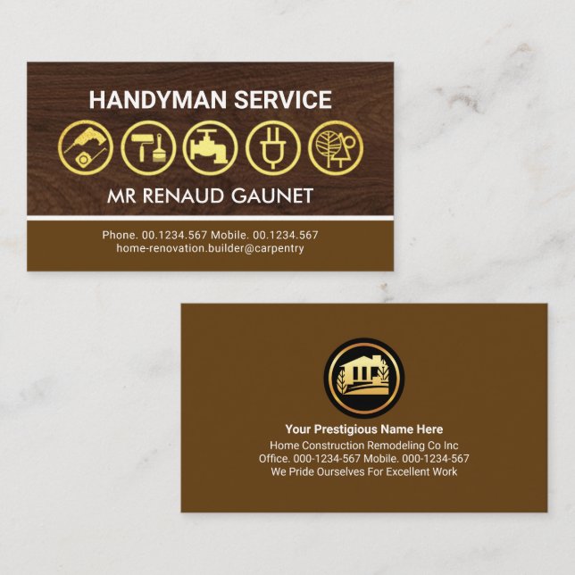 Brown Wood Layers Home Builder Business Card (Front/Back)