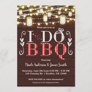 Brown Wood Lights I DO BBQ Rustic Engagement Party Invitation