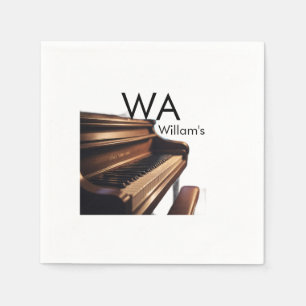 Brown wood piano table keys monogram name  napkin