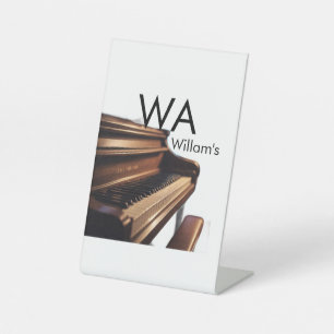 Brown wood piano table keys monogram name pedestal sign