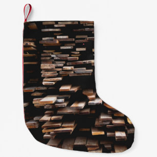 Brown wood planks photography small christmas stocking