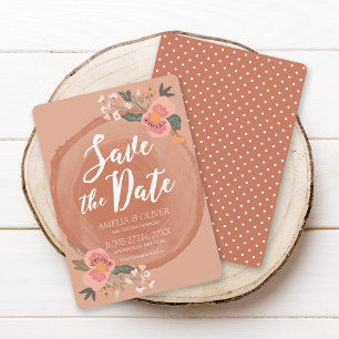 Brown Wood Rustic Floral Save the Date Invitation