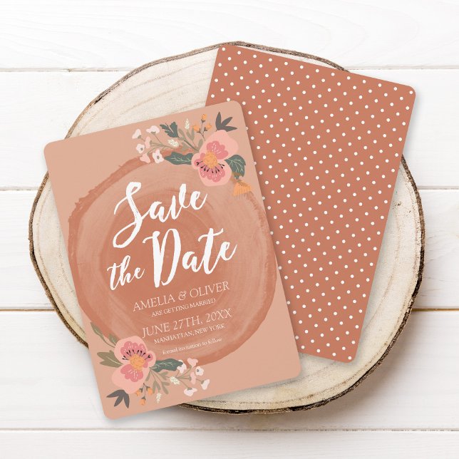 Brown Wood Rustic Floral Save the Date Invitation (Creator Uploaded)