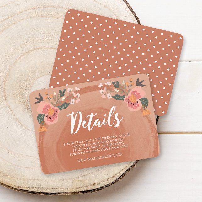 Brown Wood Rustic Floral Wedding Details Enclosure Card (Creator Uploaded)