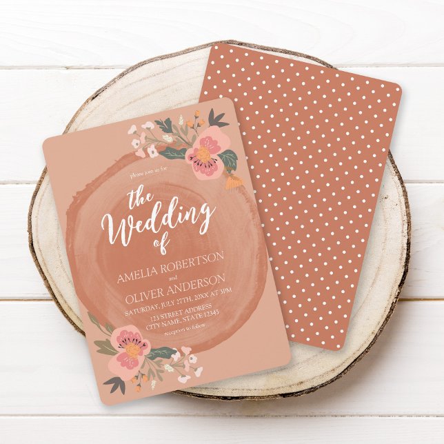 Brown Wood Rustic Floral Wedding Invitation (Creator Uploaded)