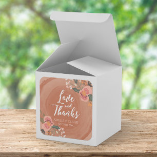 Brown Wood Rustic Floral Wedding Love and Thanks Square Sticker