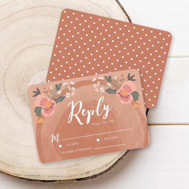 Brown Wood Rustic Floral Wedding RSVP Reply Card (Creator Uploaded)