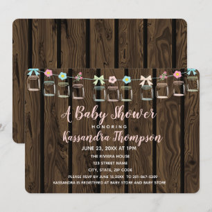 Brown Wood Rustic Mason Jar Baby Shower Invitation