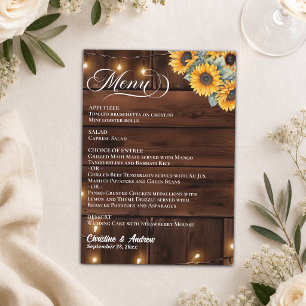 Brown Wood Rustic String Lights Wedding Menu