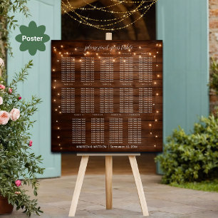 Brown Wood String Lights 14 Tables Wedding Seating Poster