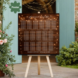 Brown Wood String Lights 16 Tables Wedding Seating Poster