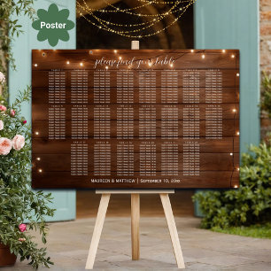 Brown Wood String Lights 22 Tables Wedding Seating Poster