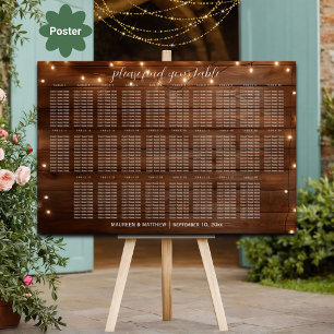 Brown Wood String Lights 28 Tables Wedding Seating Poster