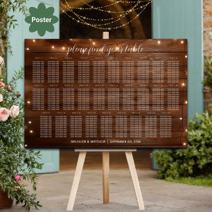 Brown Wood String Lights 29 Tables Wedding Seating Poster
