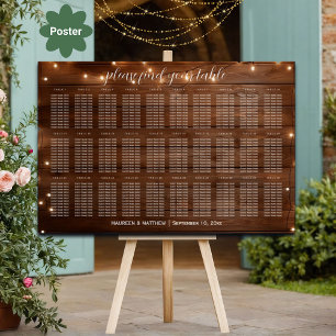 Brown Wood String Lights 30 Tables Wedding Seating Poster