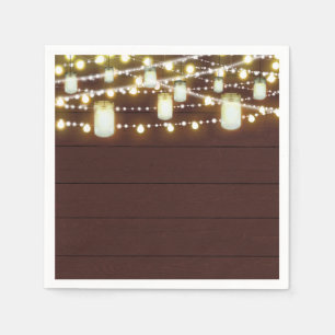 Brown Wood & String Lights Country Rustic Party Napkin