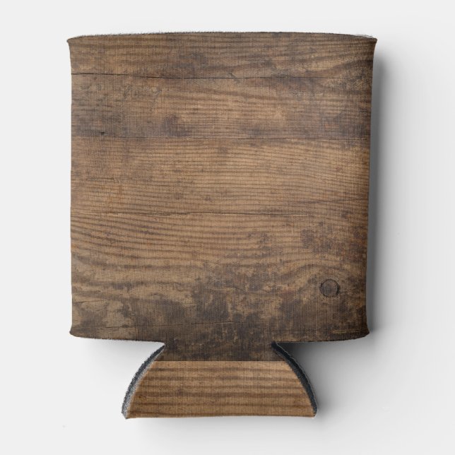 Brown Wood Texture Abstract Background Can Cooler (Front)