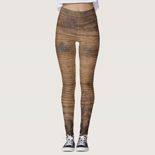 Brown Wood Texture Abstract Background Leggings (Front)