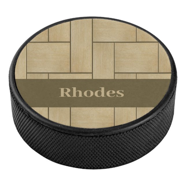 Brown wood tile print hockey puck (3/4)