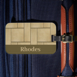 Brown wood tile print luggage tag