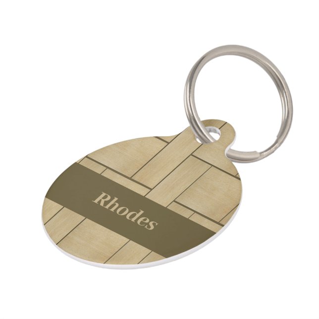 Brown wood tile print pet tag (Side)