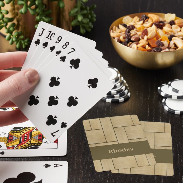 Brown wood tile print playing cards (In Situ)